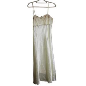 Vintage 90s Cerie White Maxi Slip Dress With Floral Embroidery Cups Size L